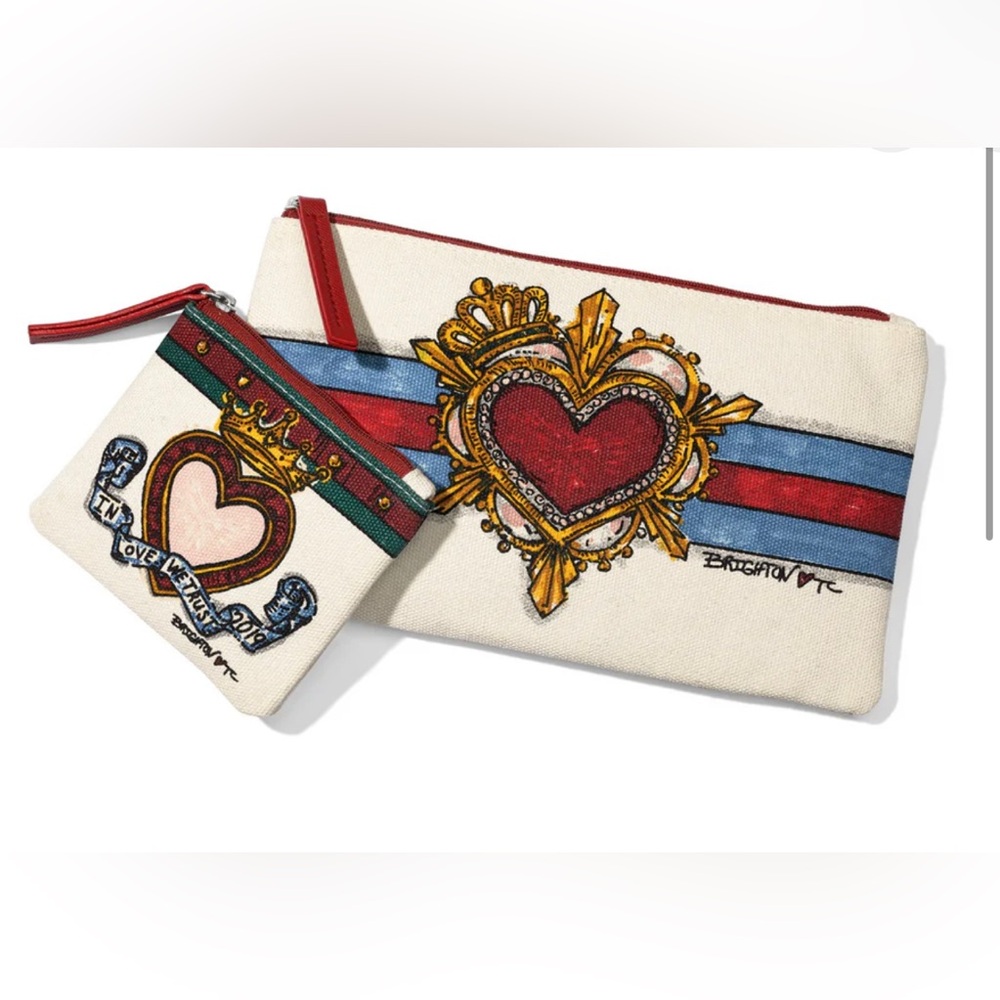 NWT Brighton “In Love we trust” Canvas large and mini Pouch set